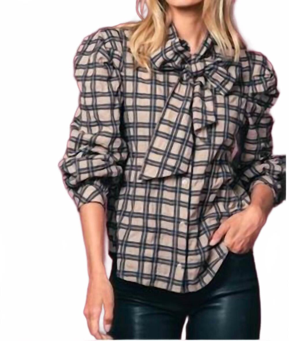 NEW THE SHIRT french bow shirt in tan/black plaid